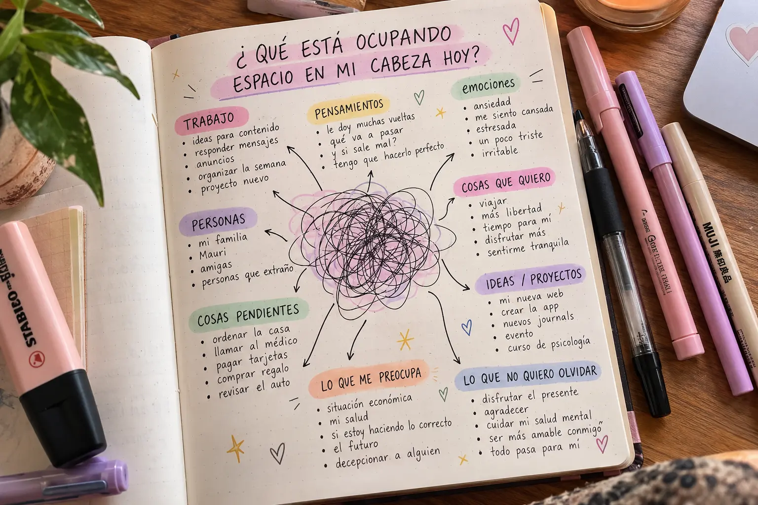 Ejemplo en cuaderno: ¿Qué está ocupando espacio en mi cabeza hoy?