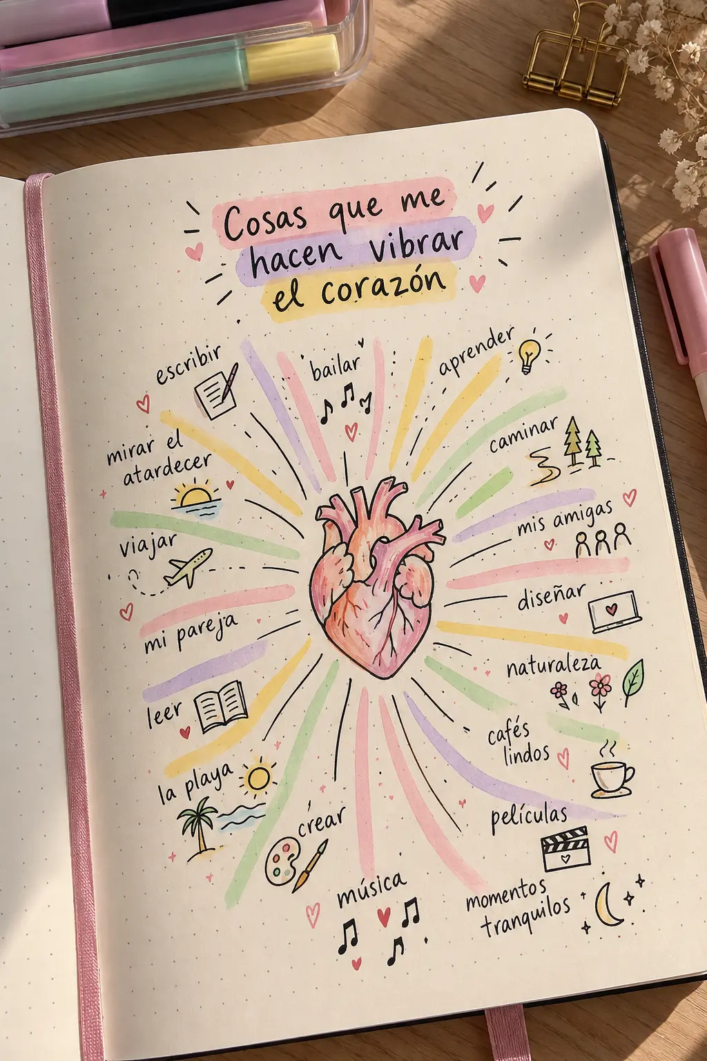 Ejemplo en cuaderno: Cosas que me hacen vibrar el corazón